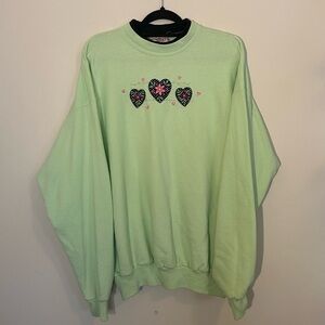 Vintage Top Stitch Floral Heart Light Green Crewneck Sweatshirt